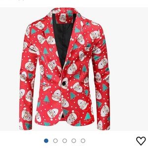 Holiday Red Santa and Tree Print Blazer